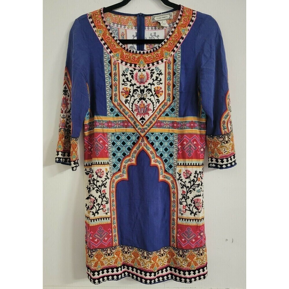 Flying Tomato Size Medium Women 3/4 Sleeve Boho Aztec Designed Dress